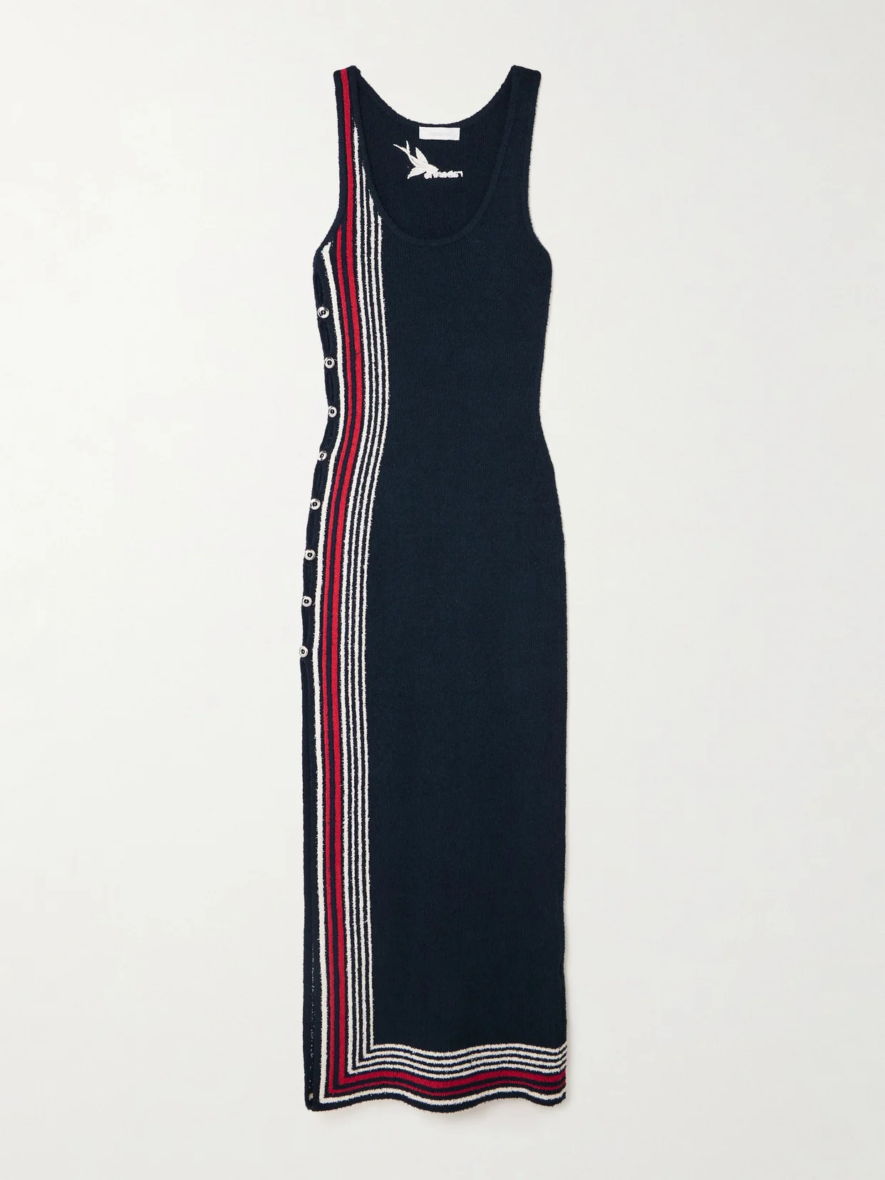 Button-embellished Striped Cotton-blend Chenille Maxi Dress - 1