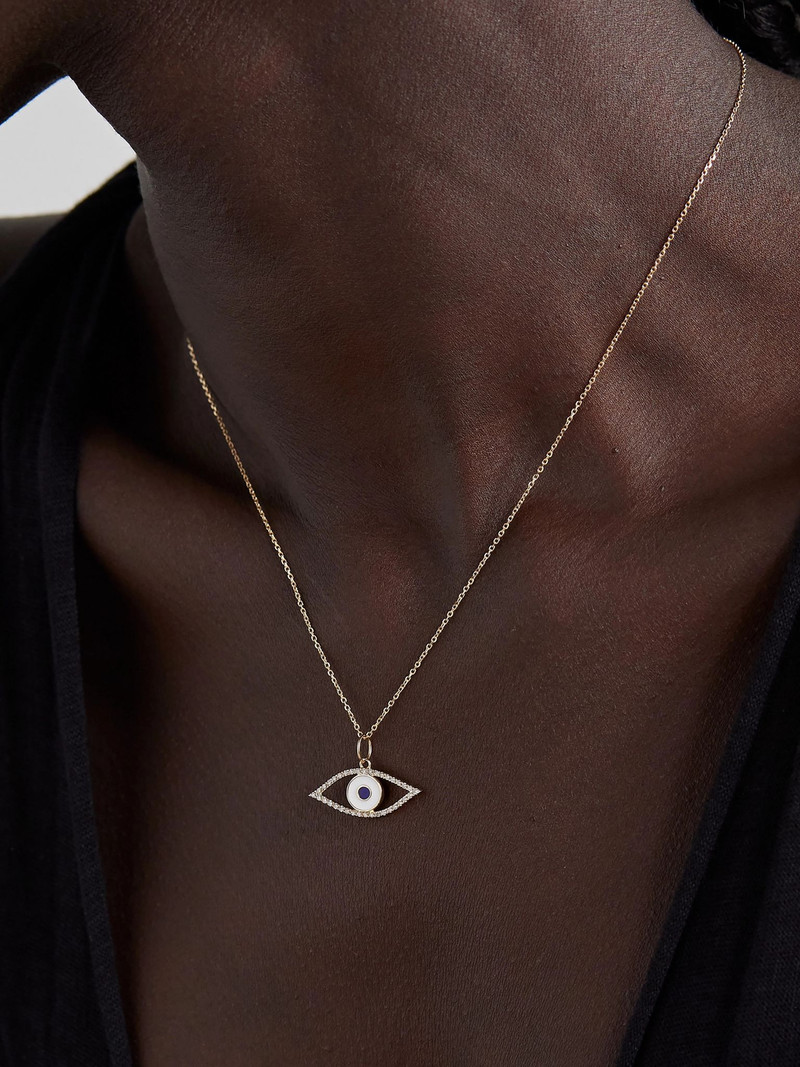 MATEO Eye of Protection 14-karat gold, enamel and diamond necklace Gold outlook