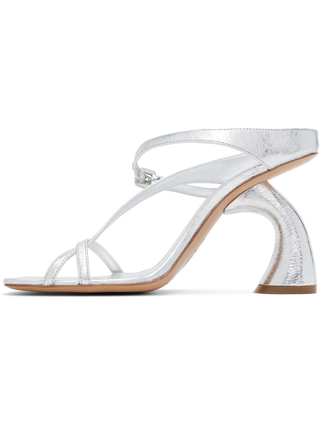 Silver Strappy Sculptural Heeled Sandals - 3