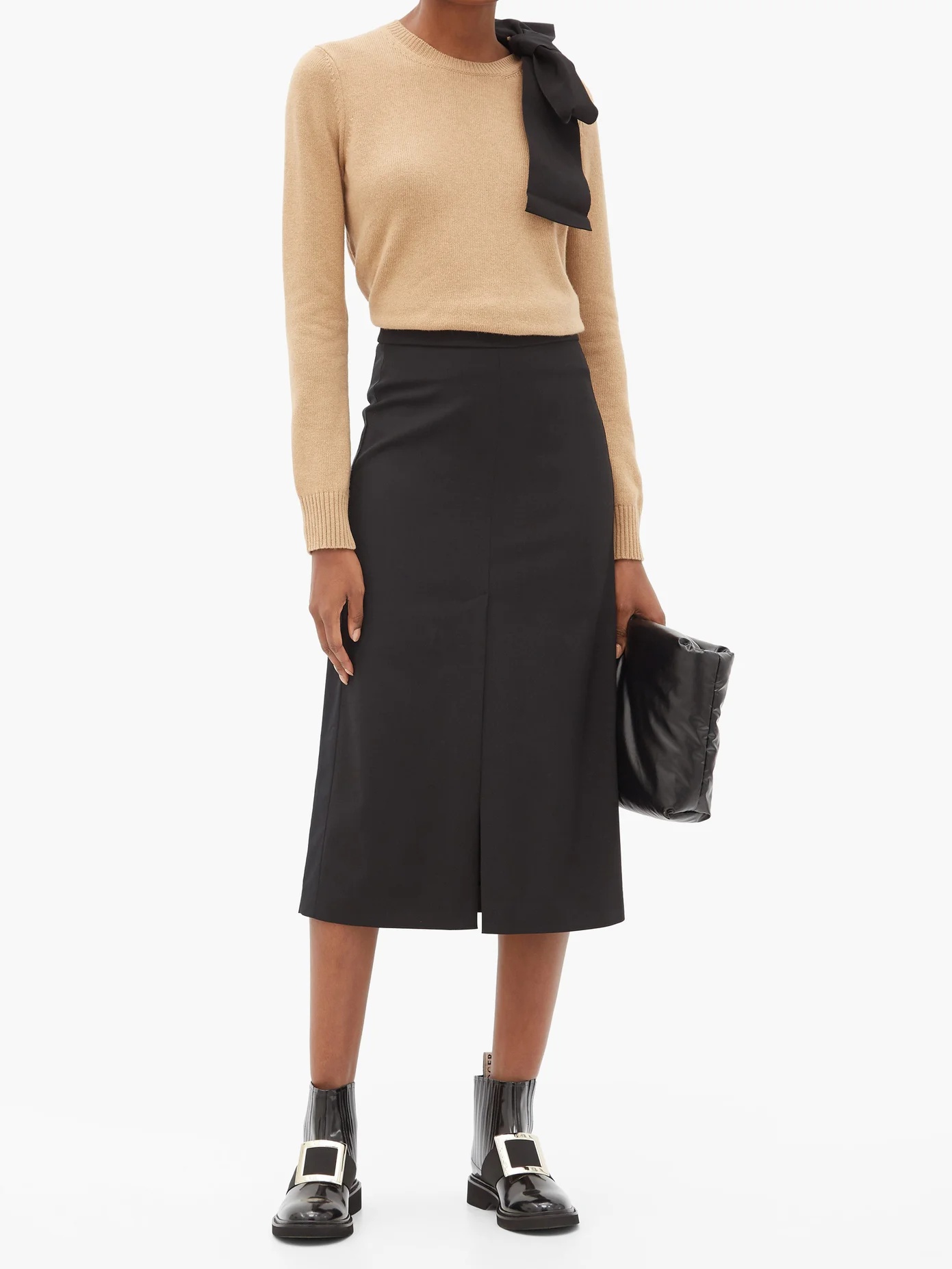 High-rise front-slit twill pencil skirt - 2