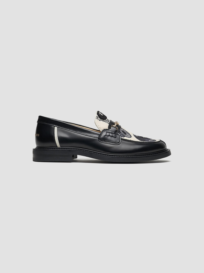 Men's Vinyl Embroidered Leather Loafers - Black 1