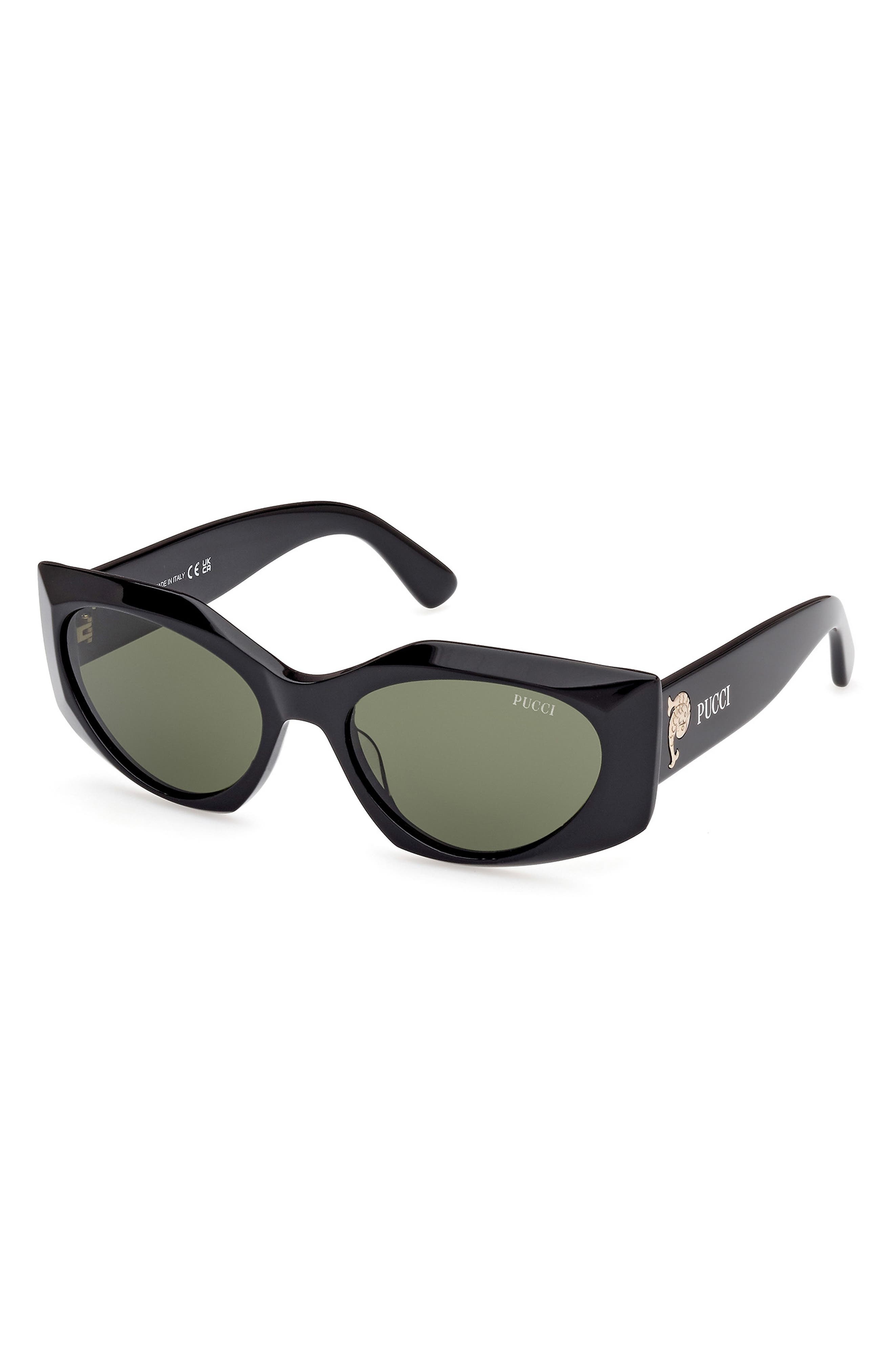 Emilio Pucci Geometric 55mm Sunglasses in Shiny Black /Green at Nordstrom - 2