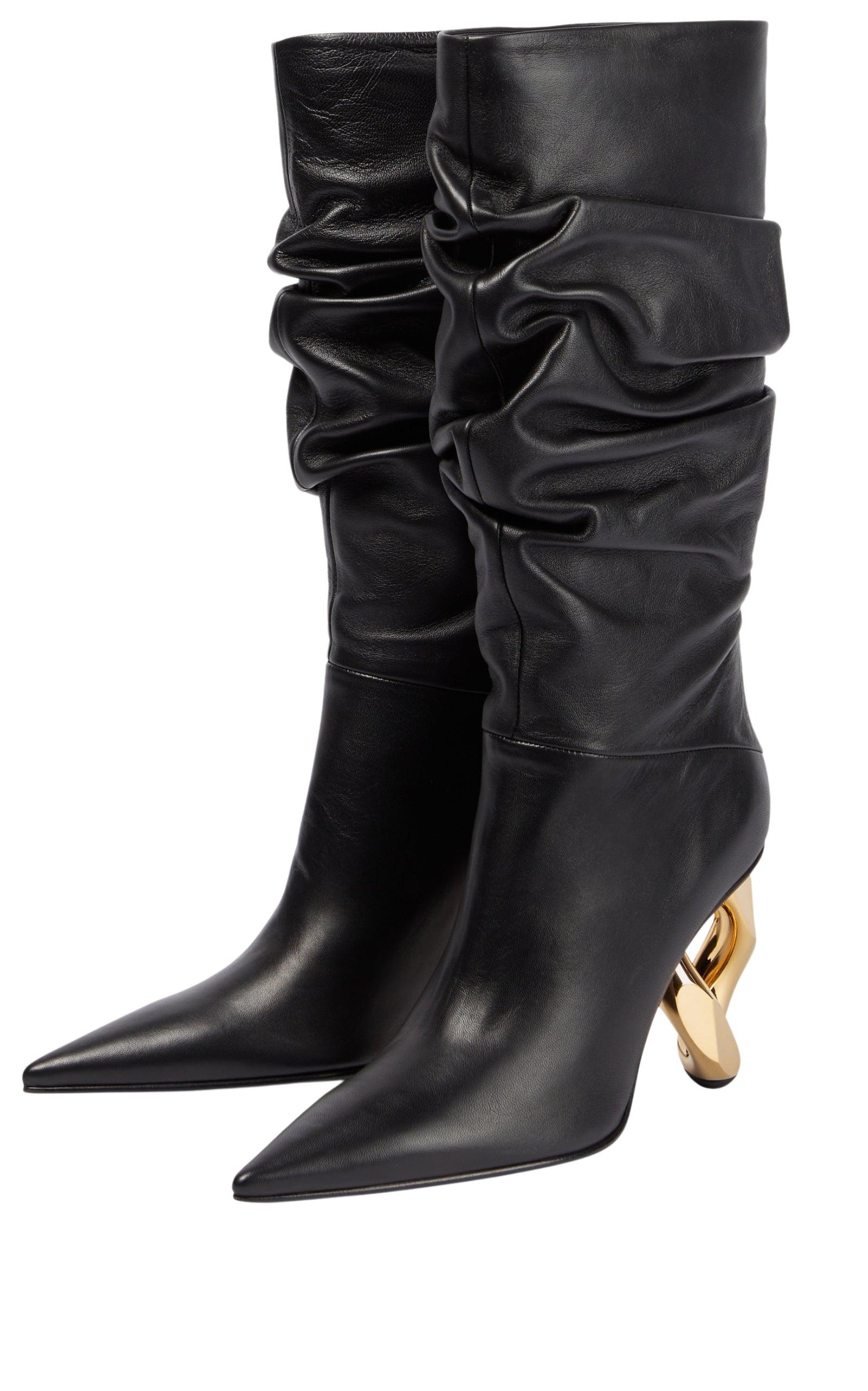 Chain Leather Heeled Boots - 3