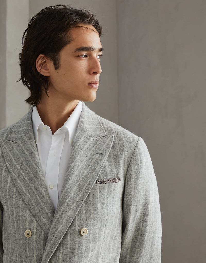 Comfort alpaca and wool chalk stripe one-and-a-half breasted deconstructed blazer with patch pockets 3
