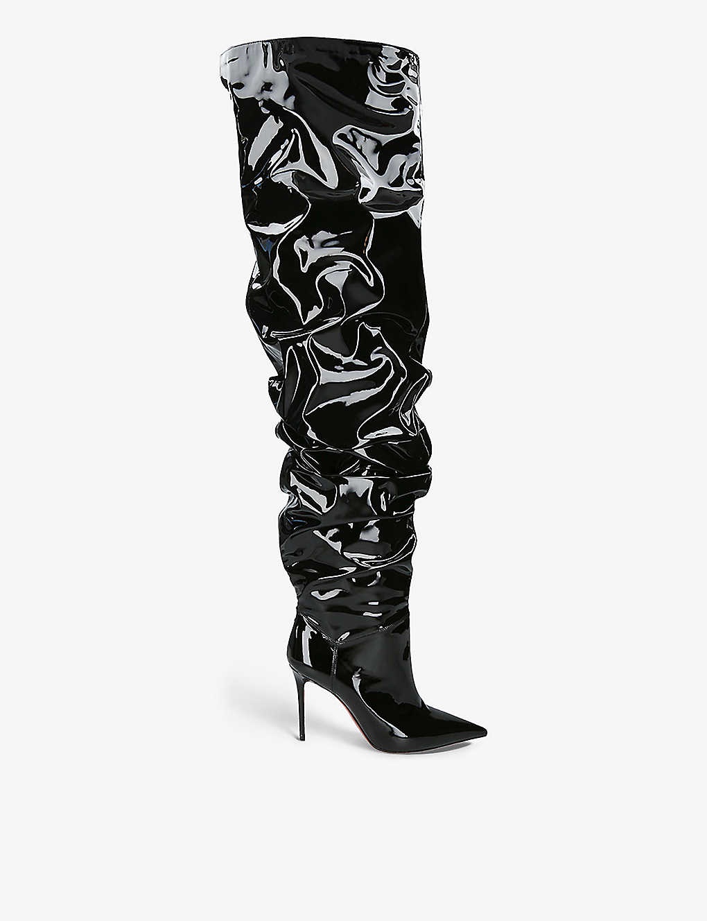 Jaheel rippled-texture leather heeled thigh-high boots - 1