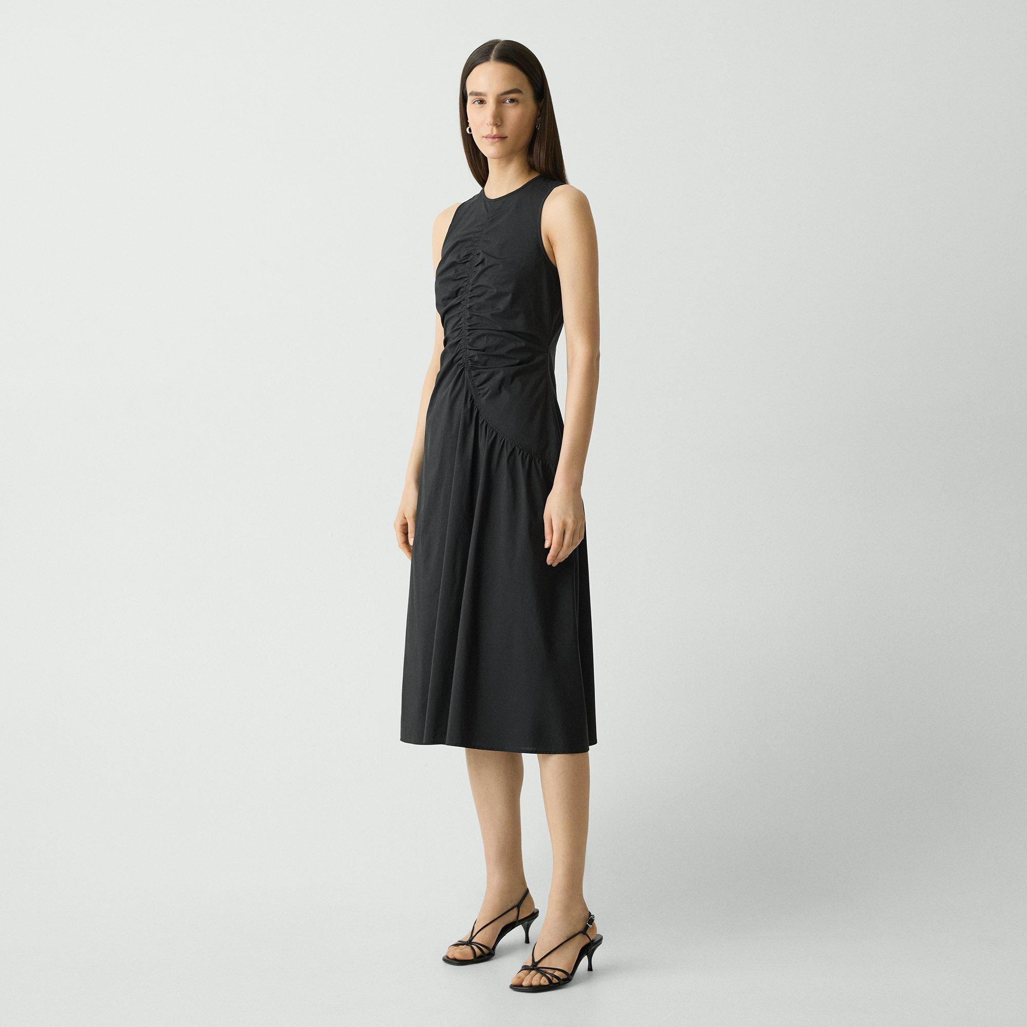 Ruched Asymmetrical Midi Dress in Cotton-Blend - 3