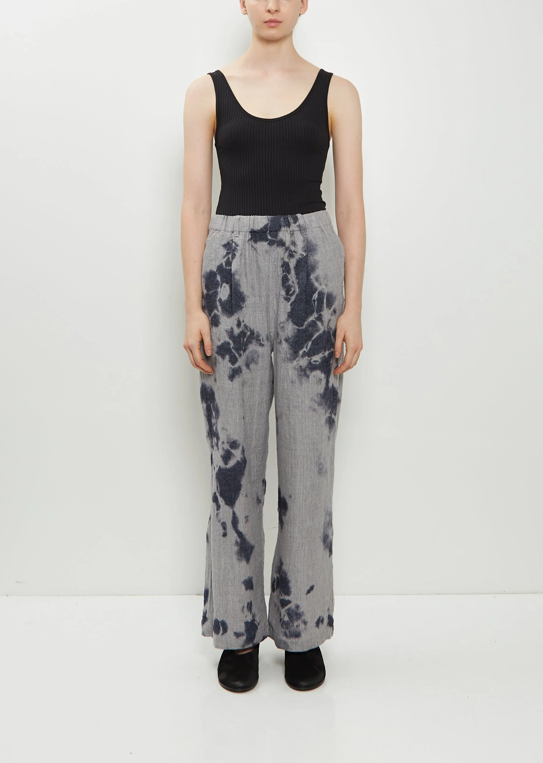 Linen Wool Drawstring Wide Pants - 1