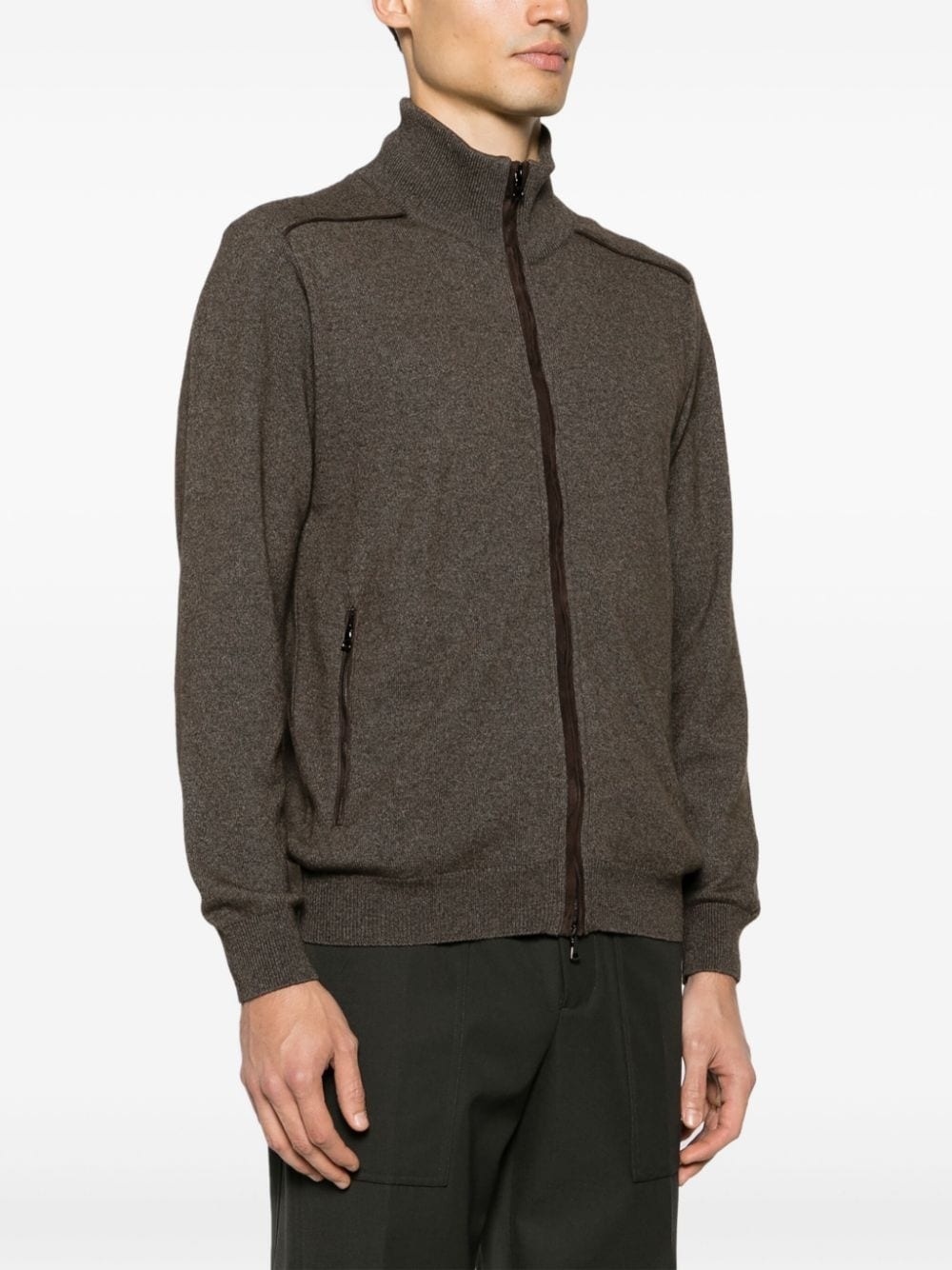 suede-trim ribbed-knit cardigan - 3