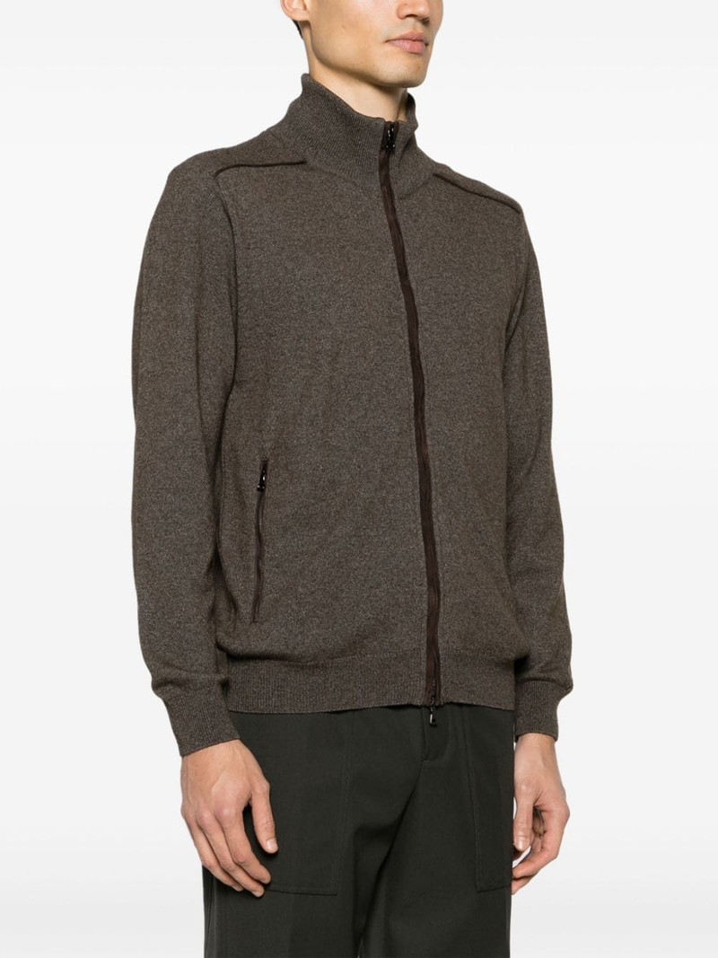 suede-trim ribbed-knit cardigan 3