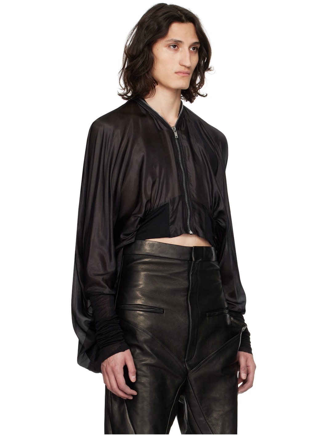 Black Bubble Batwing Flight Bomber Jacket - 2