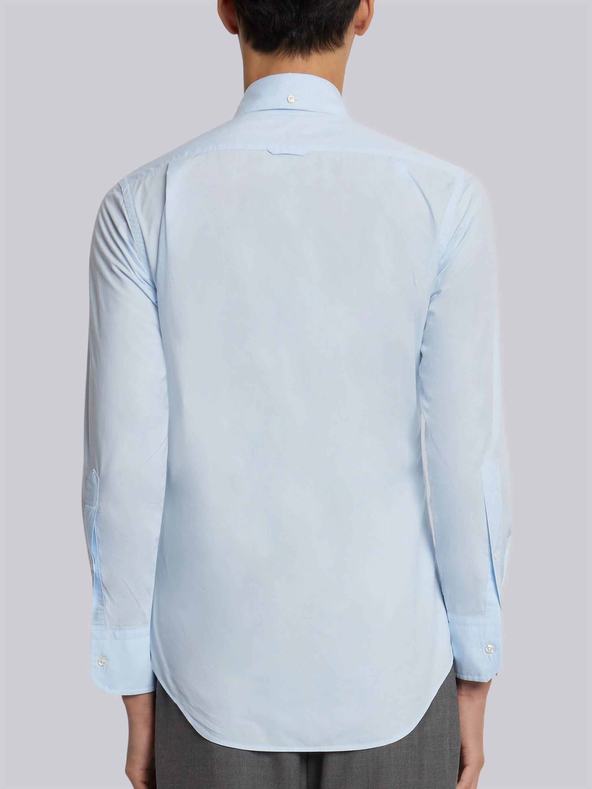 Light Blue Solid Poplin Stripe Grosgrain Placket Classic Fit Shirt - 4