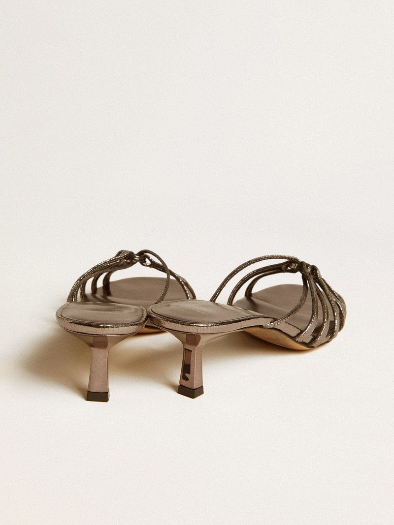 Nico kitten heel sandals in metallic gray leather 5