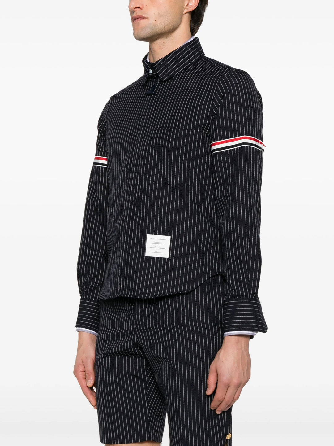 Pinstripe High Twist Wool Zip Up Shirt Men - 3