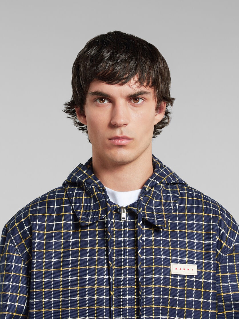 BLUE CHECKED WOOL AND COTTON OVERSHIRT - 4