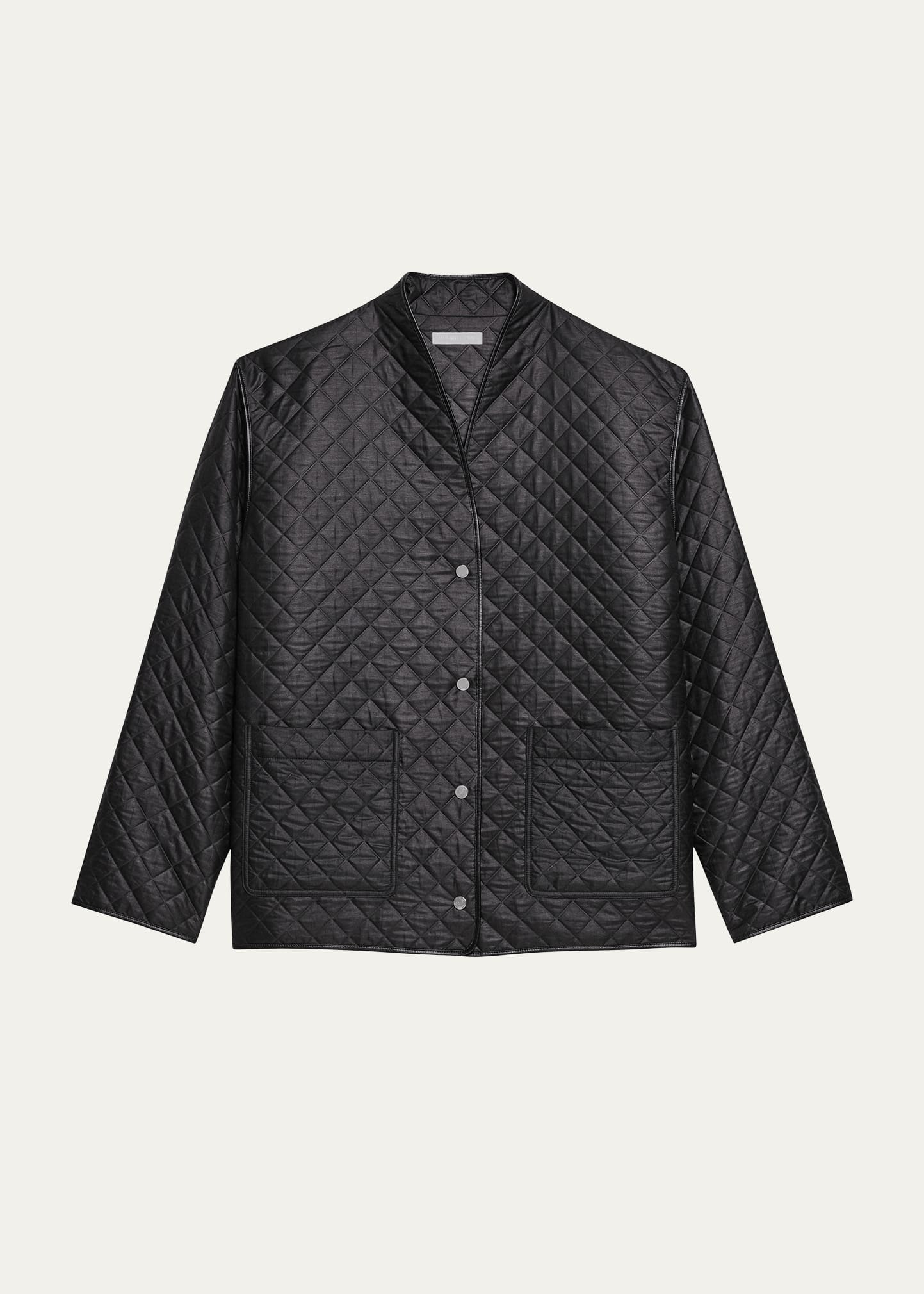 Men's Quilted V-Neck Padded Jacket - 1
