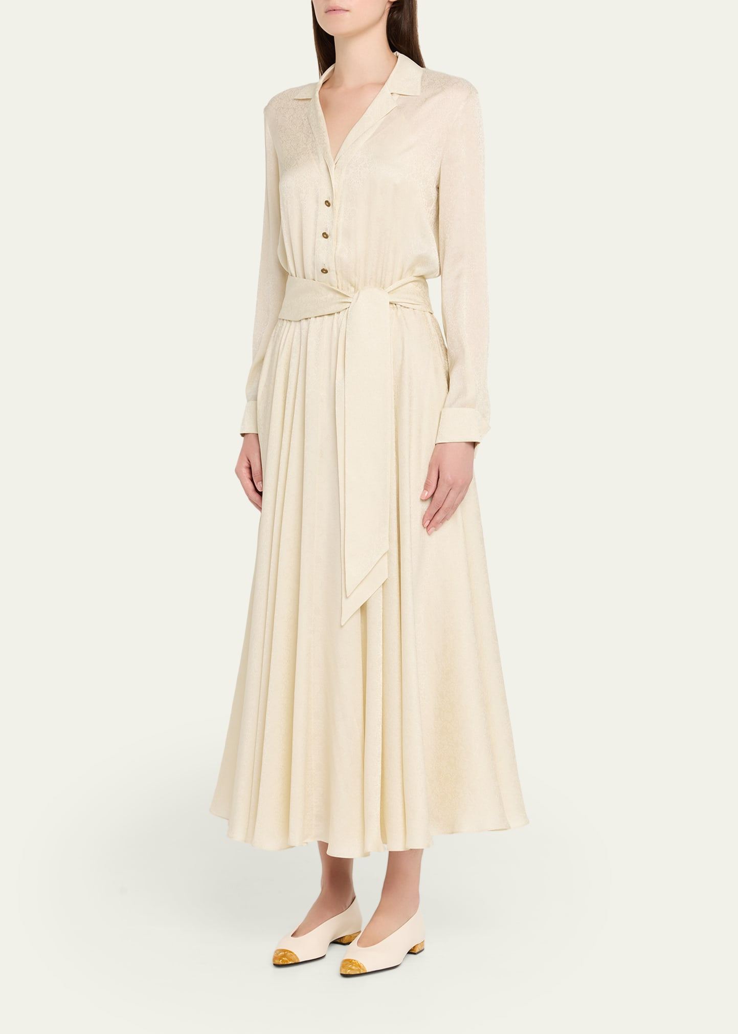 Nevis Belted Silk Jacquard Midi Shirtdress - 4