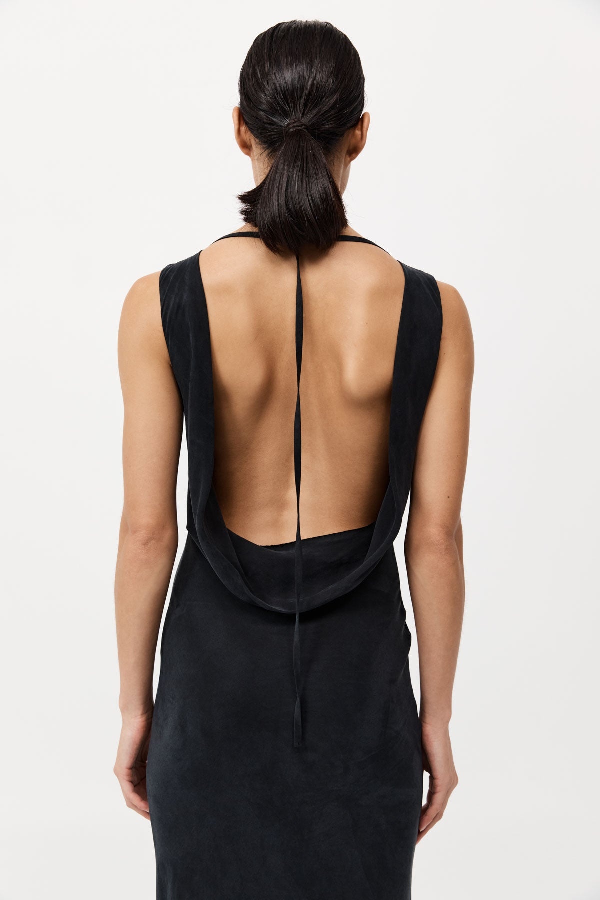 Draped Cowl Dress - Black - 3