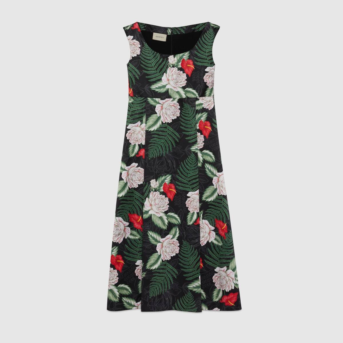 Hawaiian print silk sleeveless dress - 1