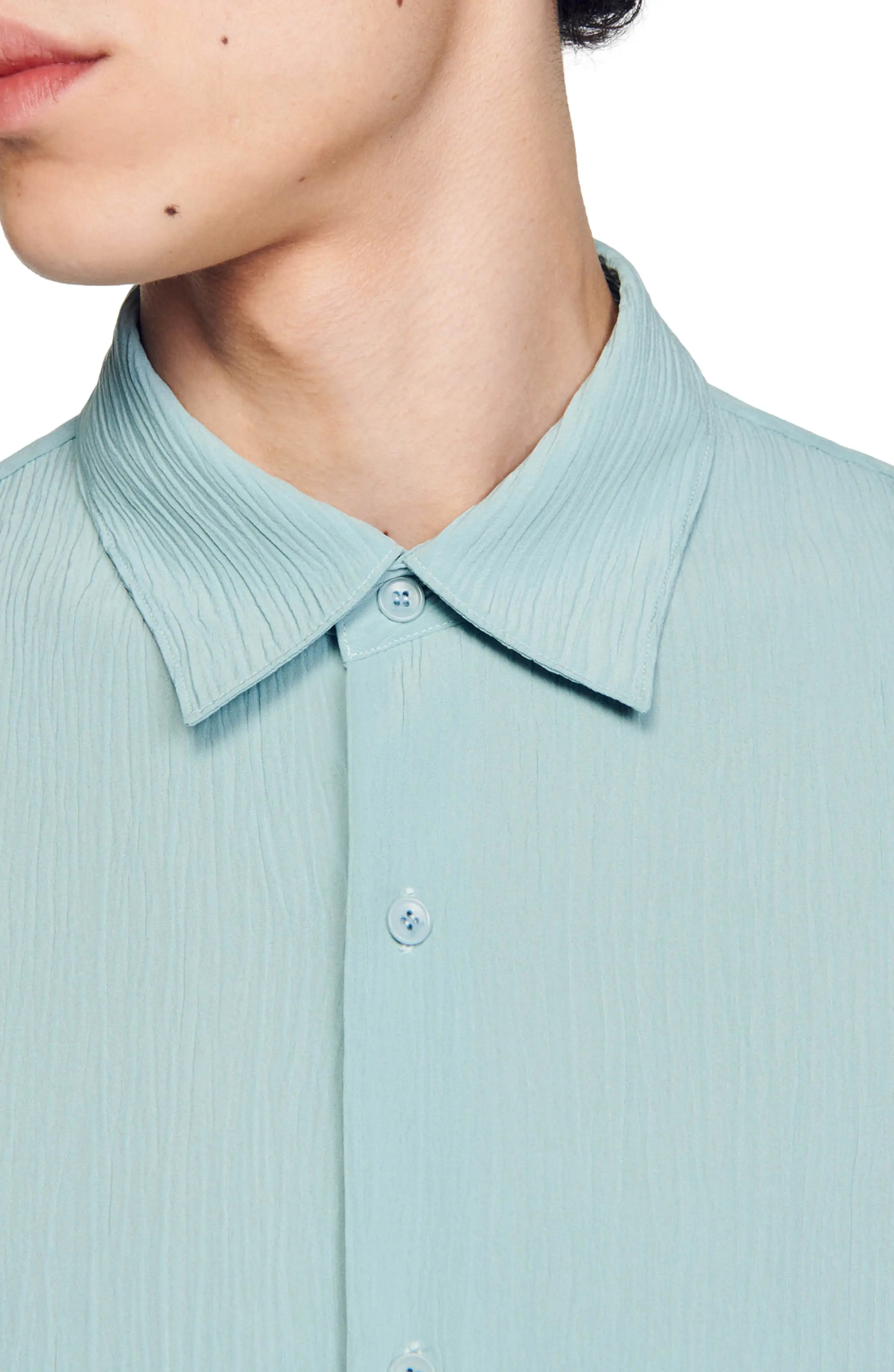 New Pleated Short Sleeve Button-Up Shirt - 2