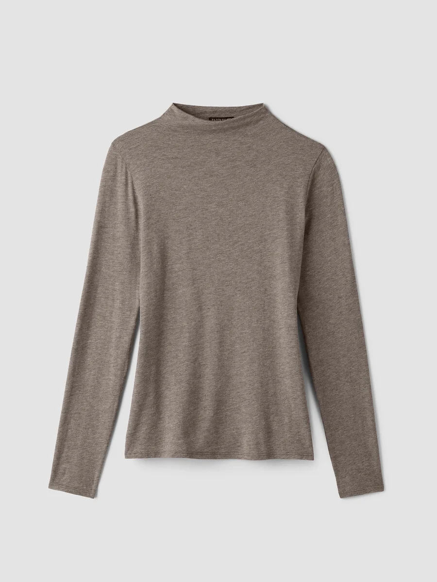 Mélange Sheer Cotton Blend Knit Funnel Neck Top - 1