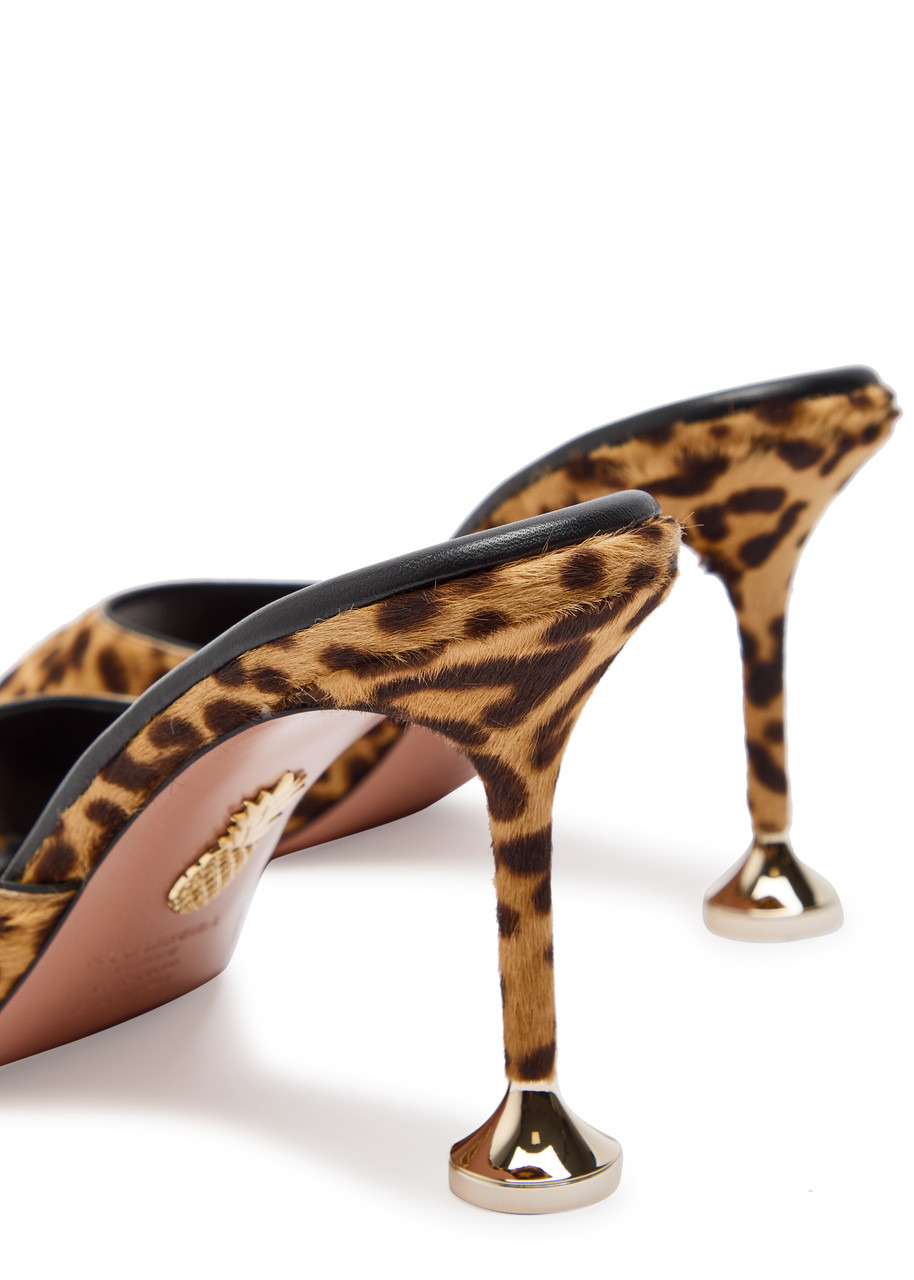 Aquazzura Bisous 85 Leopard-print Calf-hair Mules - 4