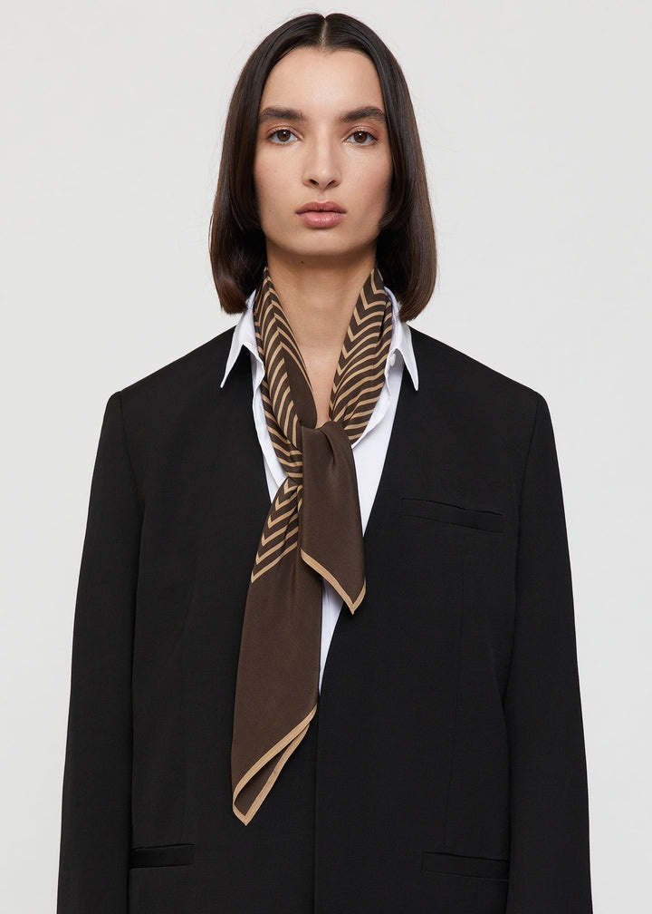 Centered monogram silk scarf dark brown - 4