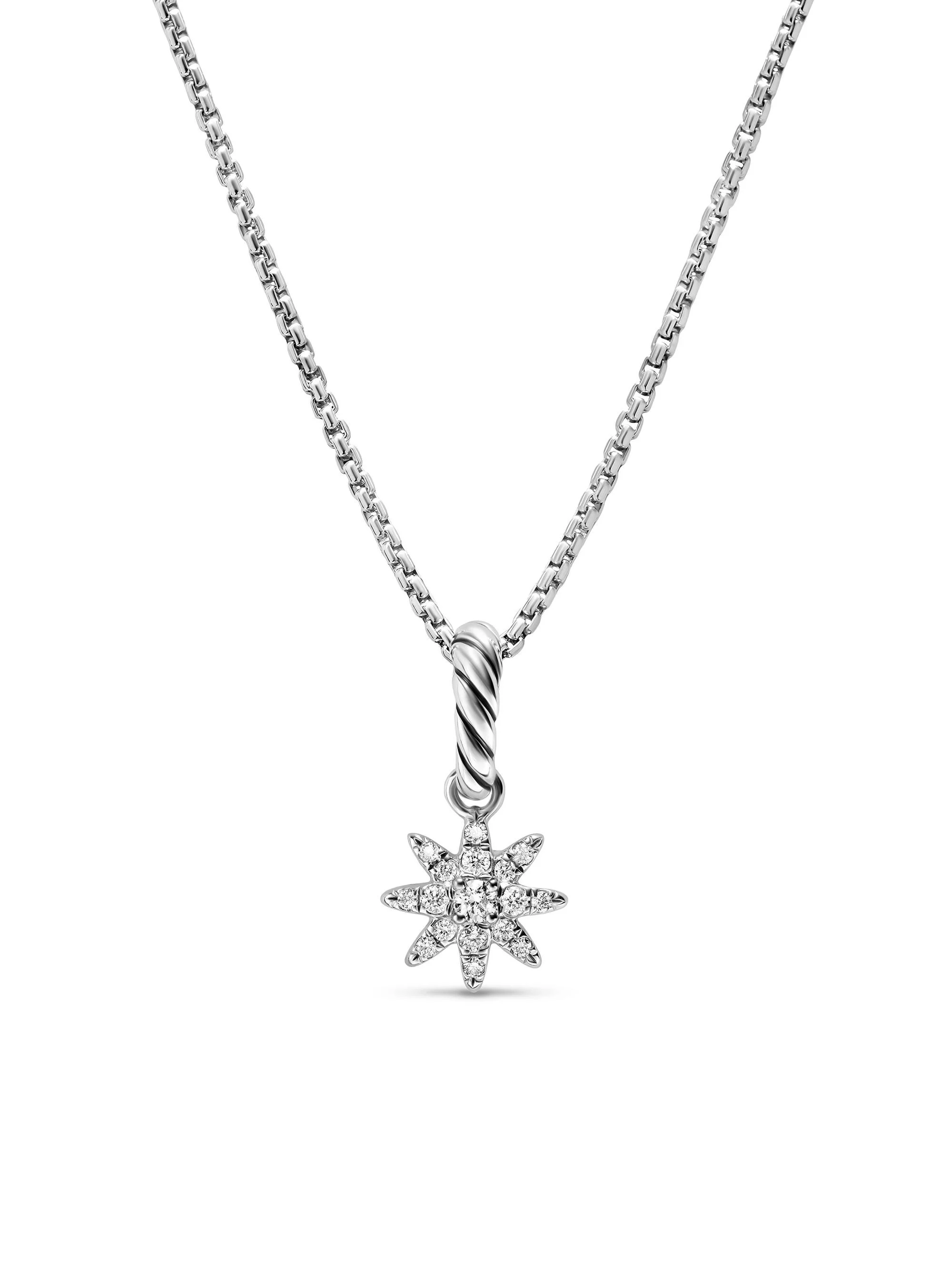 Women's Petite Starburst Pendant in Sterling Silver with Full Pavé Diamonds, 10MM - Diamond - 1