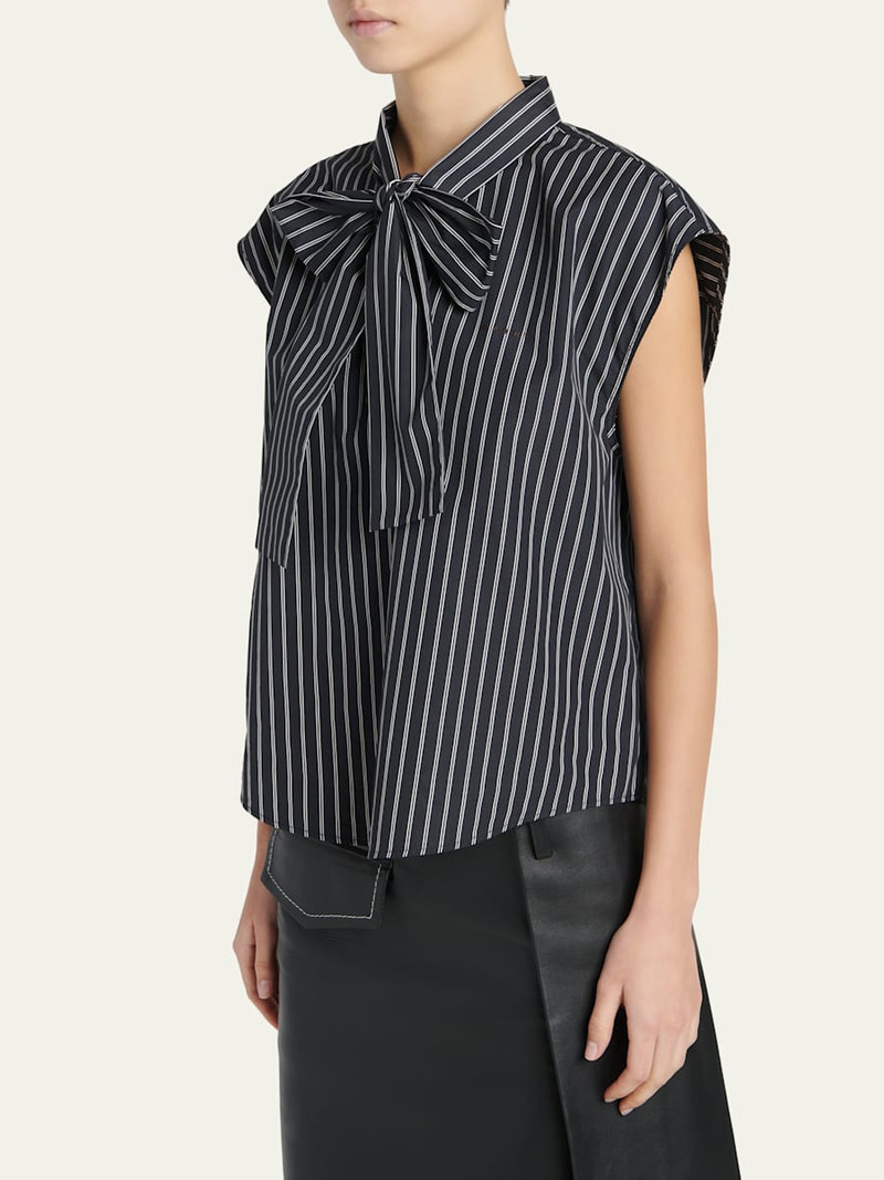 Self-Tie Half-Placket Striped Blouse 4