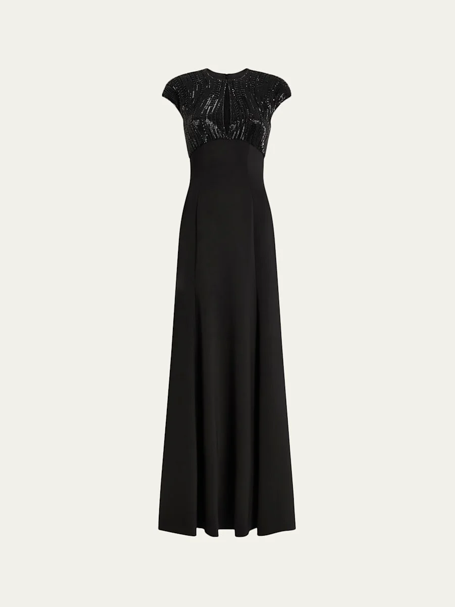 Moonveil Tonal Sequin Cap-Sleeve Gown - 1