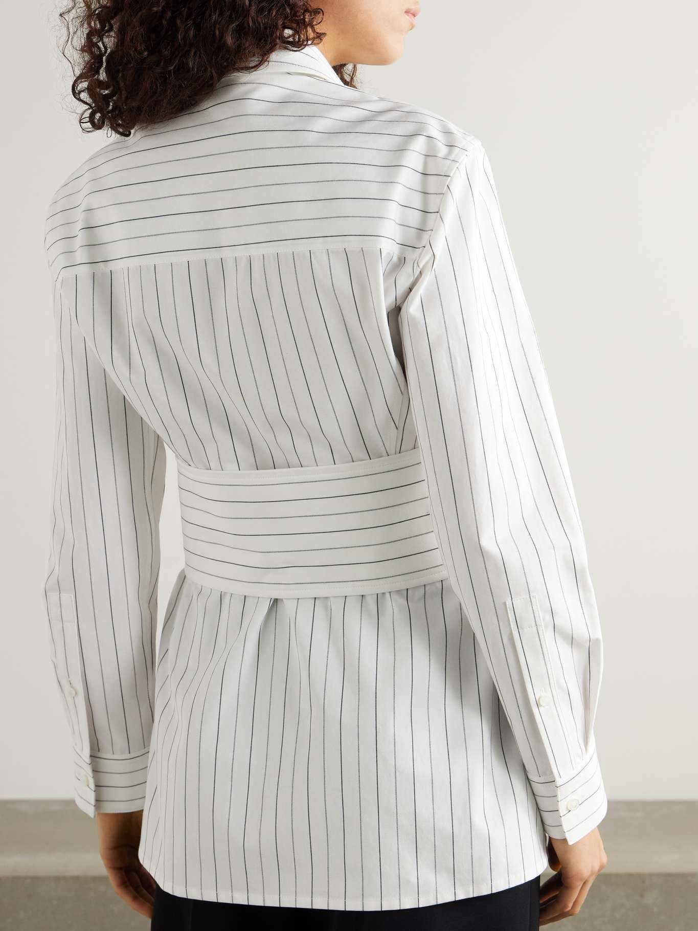 Belted pinstriped cotton-poplin shirt White - 4