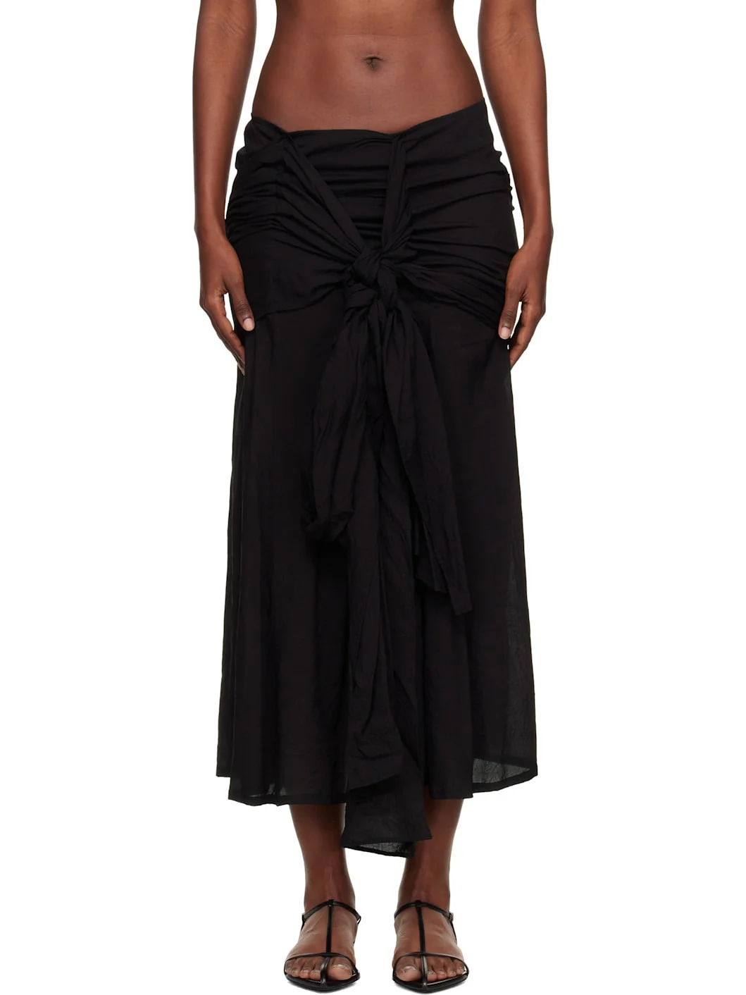 Black 82 Modal Lawn R Front Knot Maxi Skirt - 1