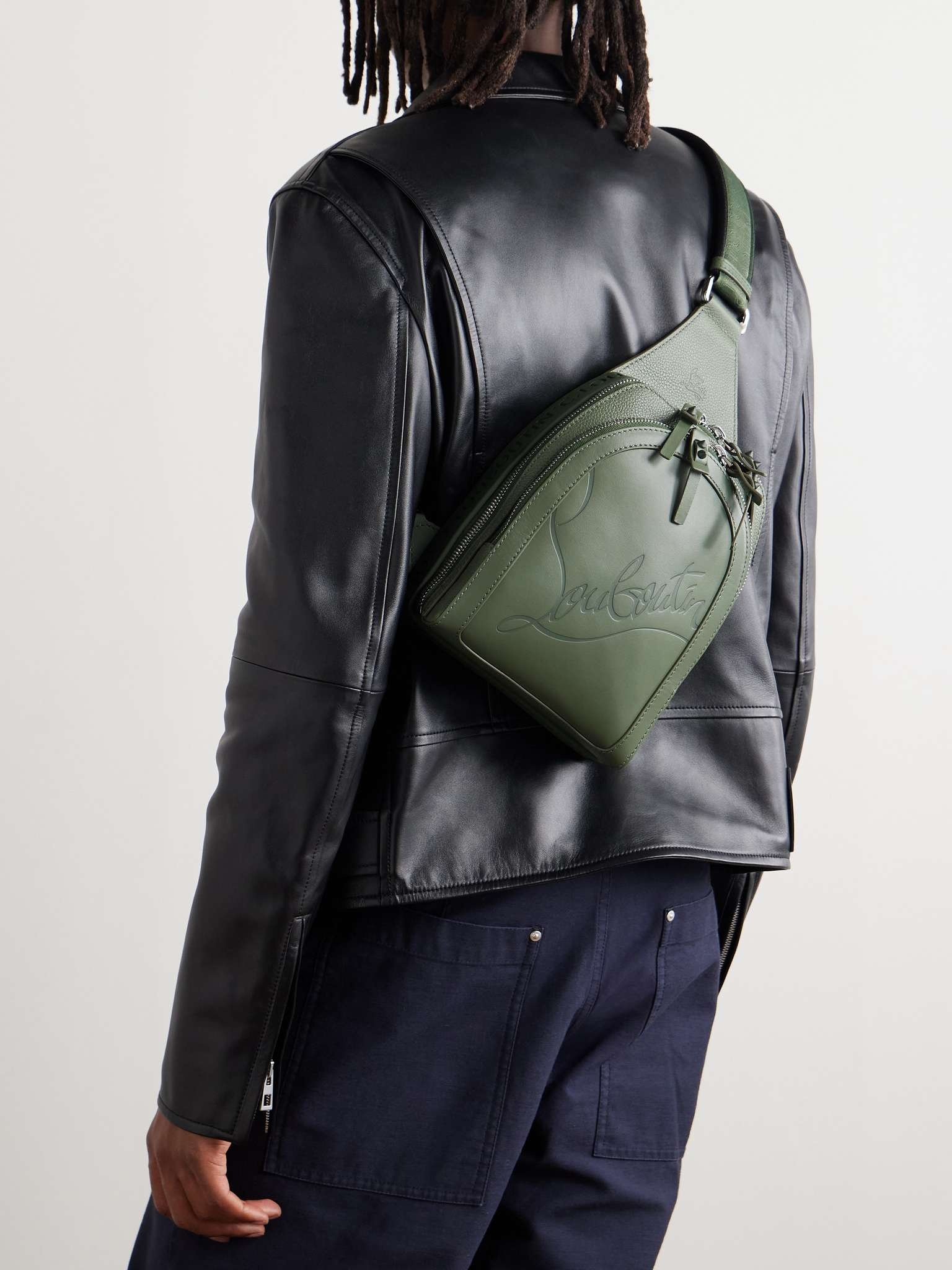 Logo-Debossed Mesh-Trimmed Leather Sling Backpack - 2