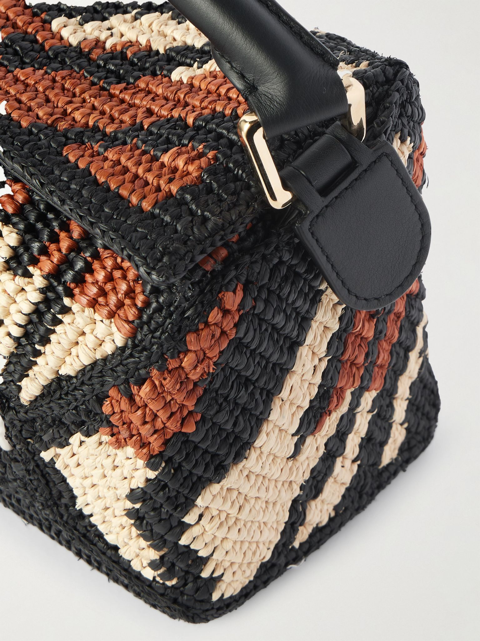 + Paula's Ibiza Puzzle Leather-Trimmed Tiger-Print Raffia Messenger Bag Black - 4