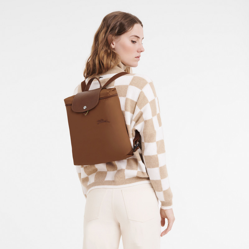Longchamp Le Pliage Green M Backpack Cognac - Recycled canvas outlook