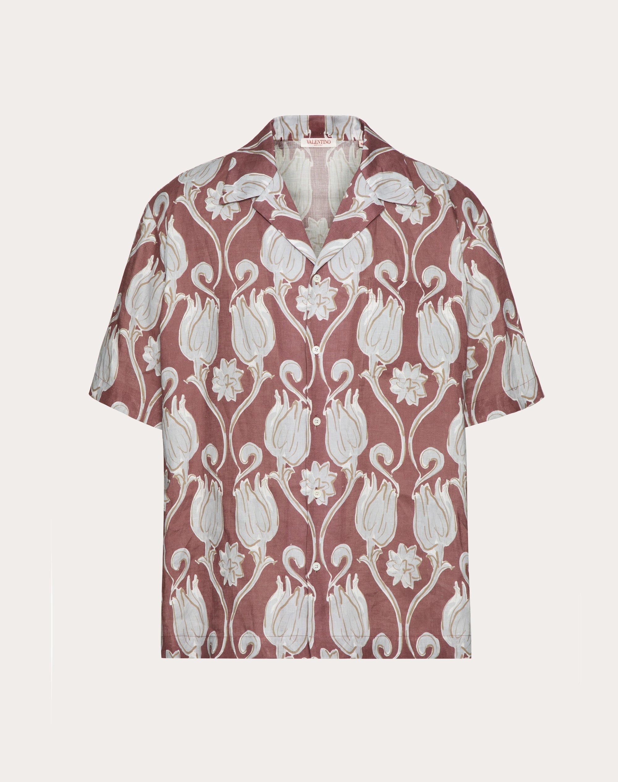 LINEN BOWLING SHIRT WITH METAMORPHOS TULIPS PRINT - 1