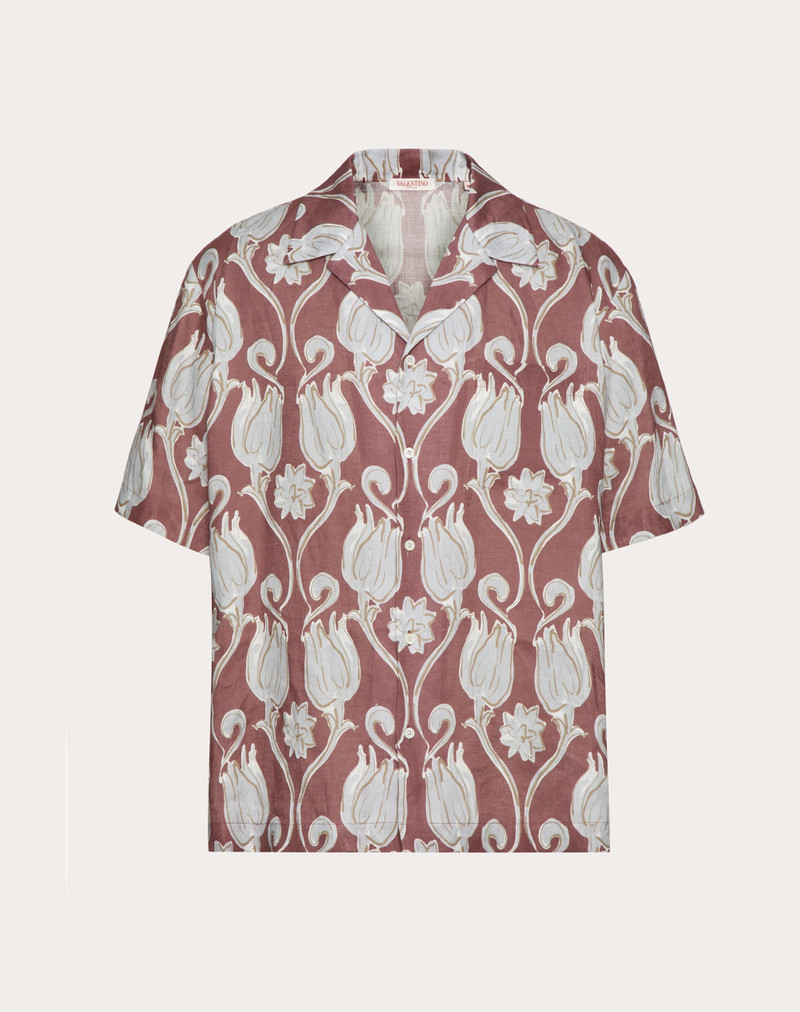 LINEN BOWLING SHIRT WITH METAMORPHOS TULIPS PRINT 1