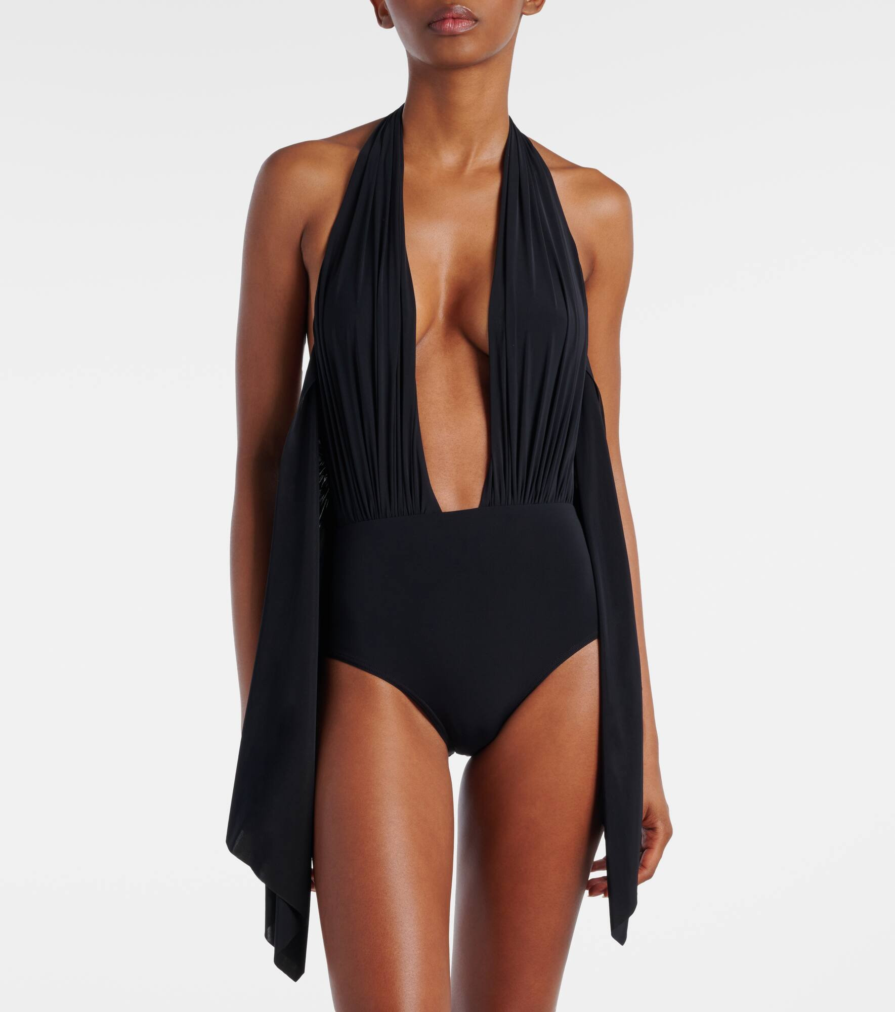 Draped halterneck swimsuit - 2
