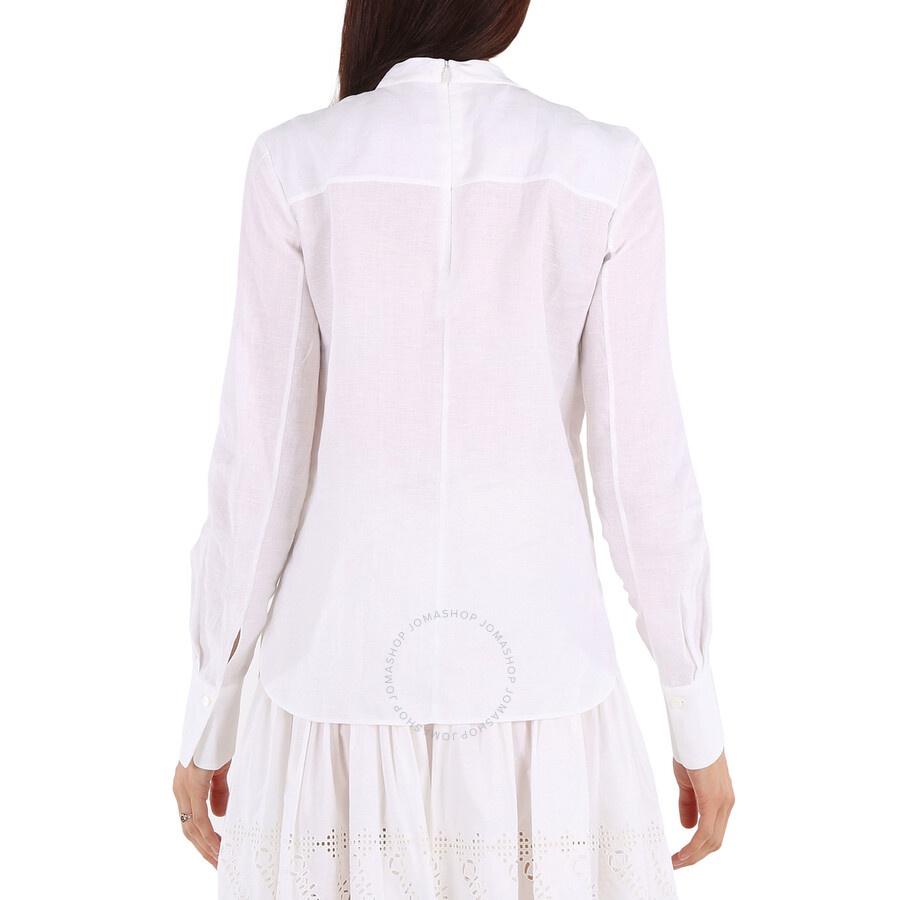 Chloe White Floral Embroidered Top In Linen Canvas - 3