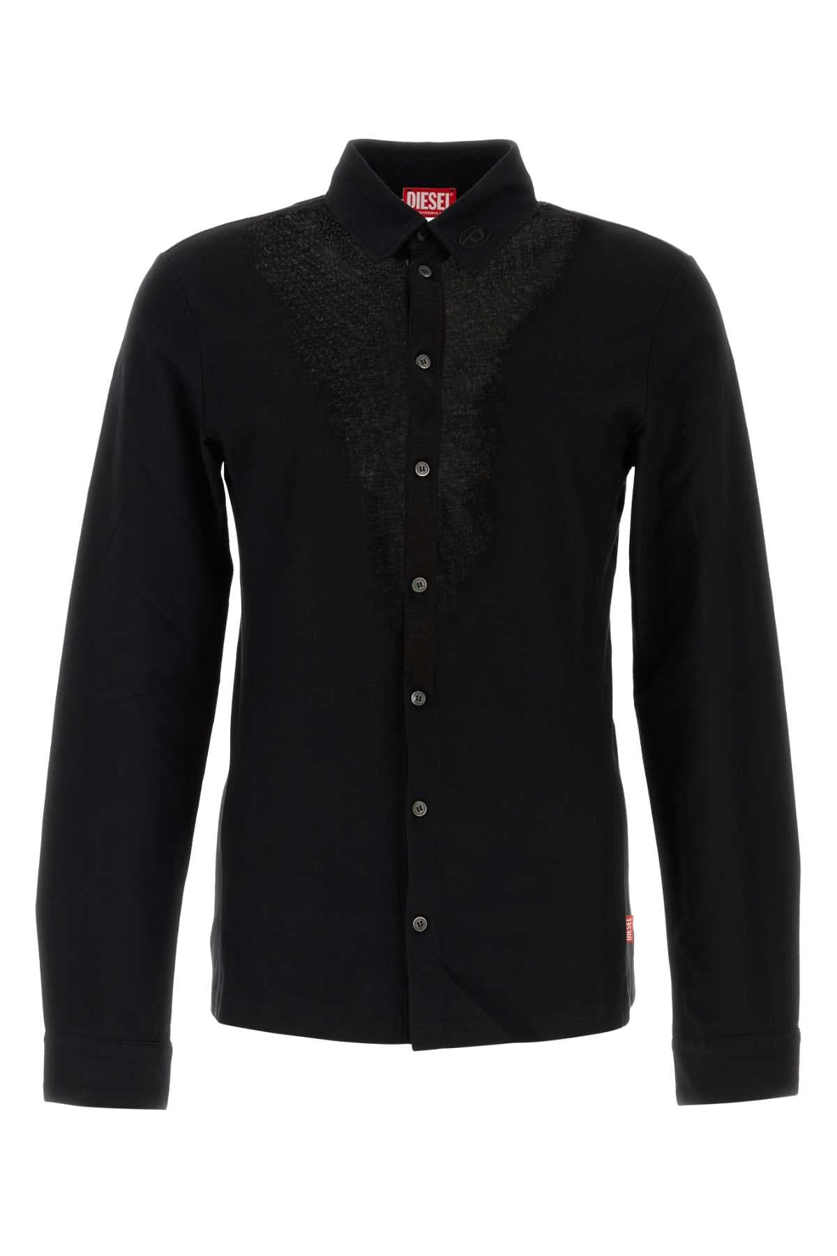 Diesel Men Black Stretch Cotton Blend S-Sun-Plain Shirt - 1