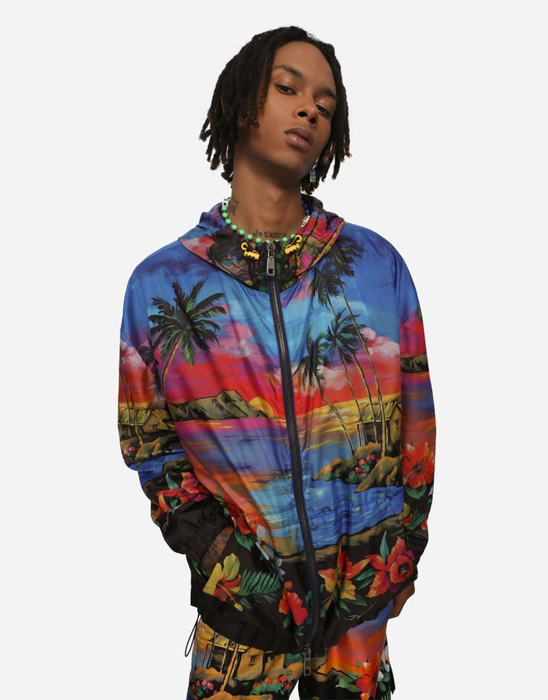 Dolce & Gabbana Hooded nylon jacket with Hawaiian print outlook