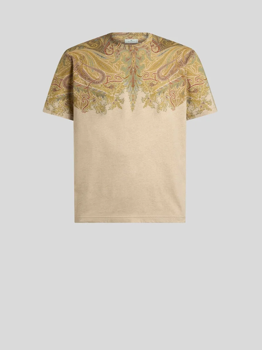 COTTON JERSEY T-SHIRT WITH PLACED PAISLEY POCHETTE PRINT - 1