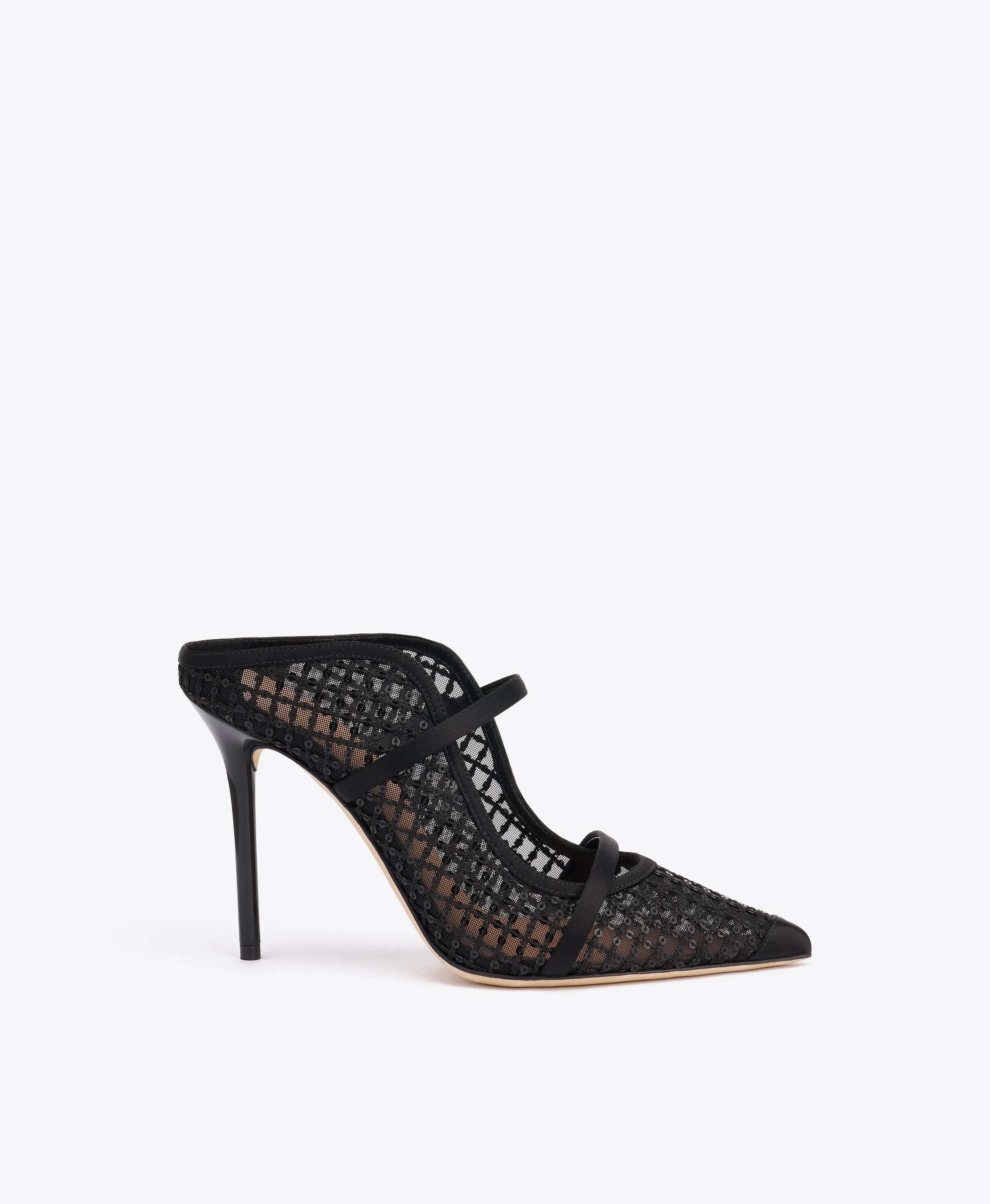 Maureen 100 Black Sequin Mesh Mules - 1