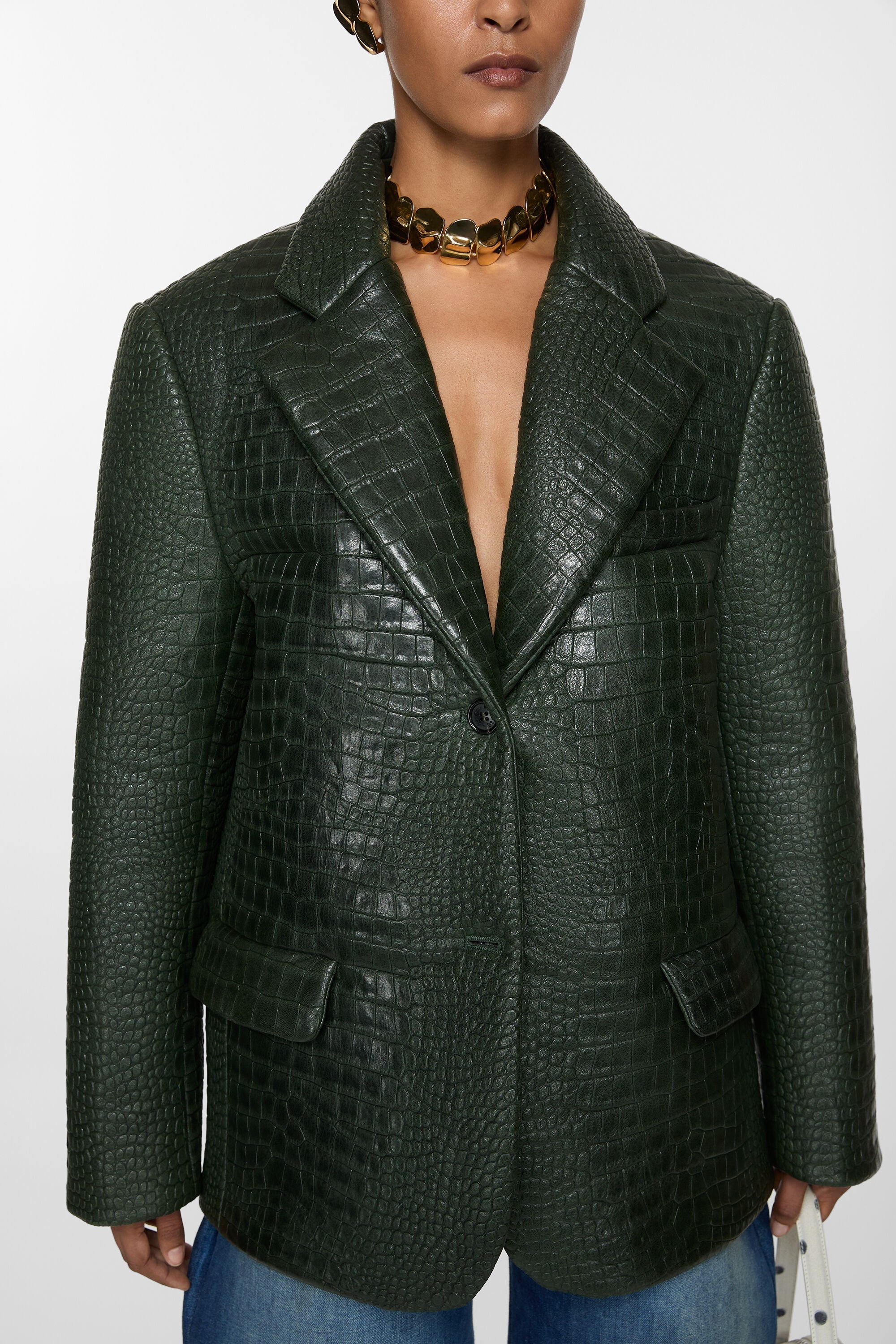 Leather bonded jacket - Dark green - 6