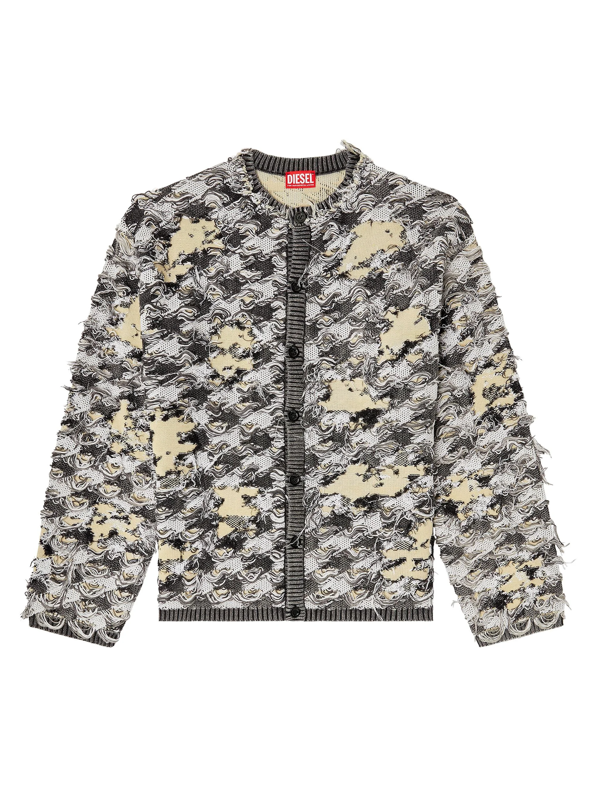 Men's Valbor Distressed Houndstooth Cardigan - Black Yellow - 1