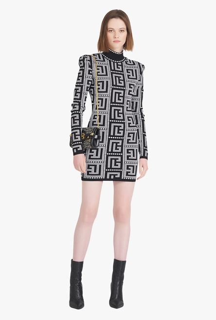 Short eco-designed dress with black and white mosaic Balmain monogram - 2