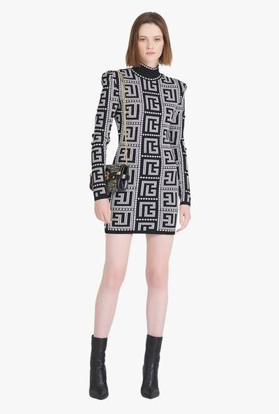 Balmain Short eco-designed dress with black and white mosaic Balmain monogram outlook