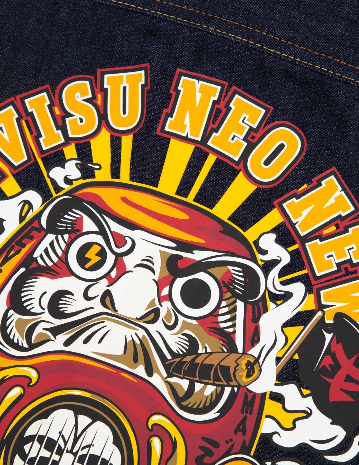 MOTORCYCLE DARUMA PRINT DENIM SHIRT - 12