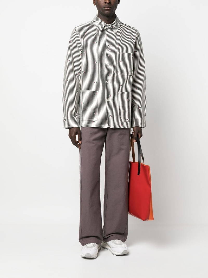 KENZO floral-embroidered striped shirt jacket outlook