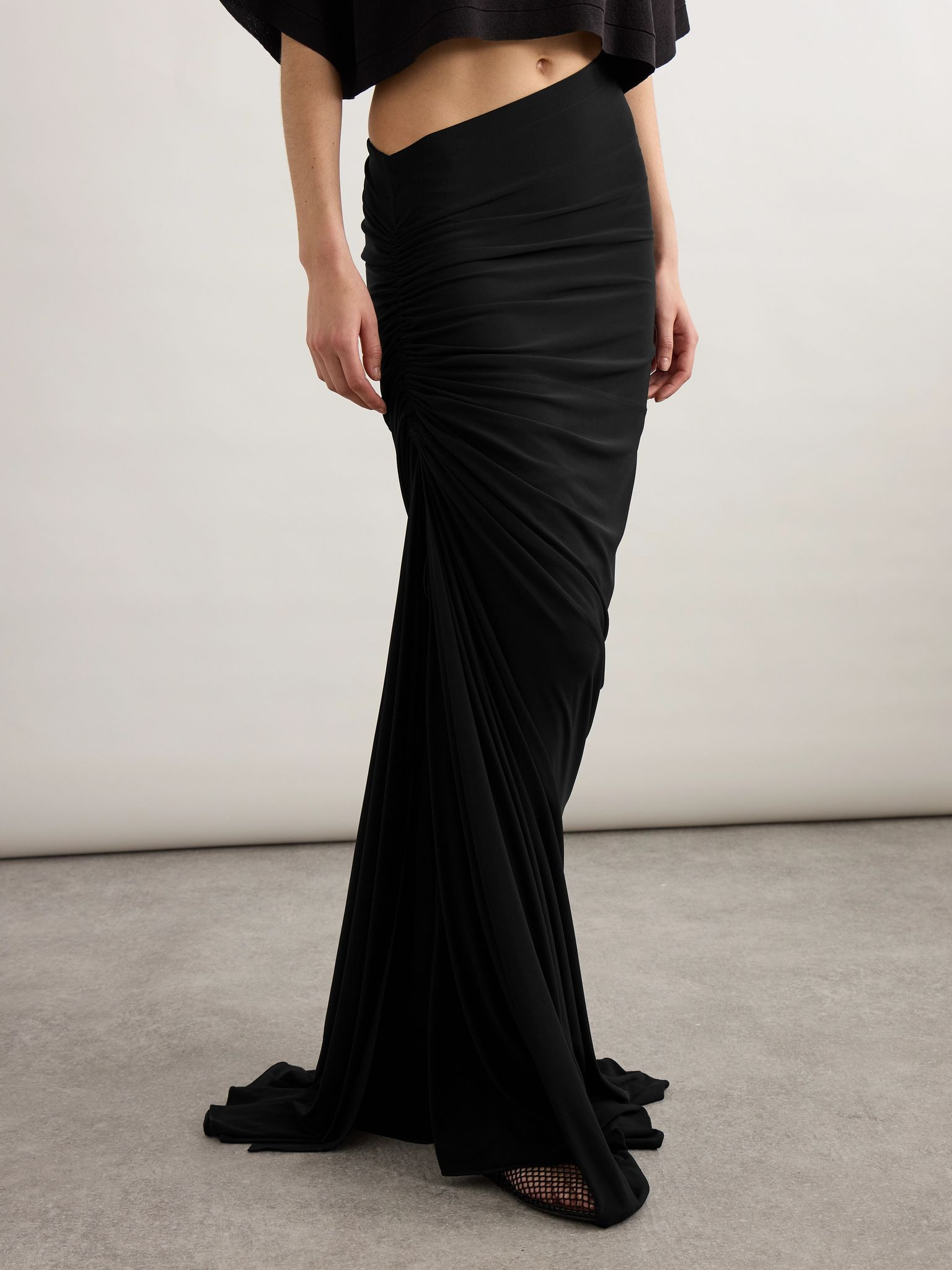 Draped stretch-knit maxi skirt Black - 3