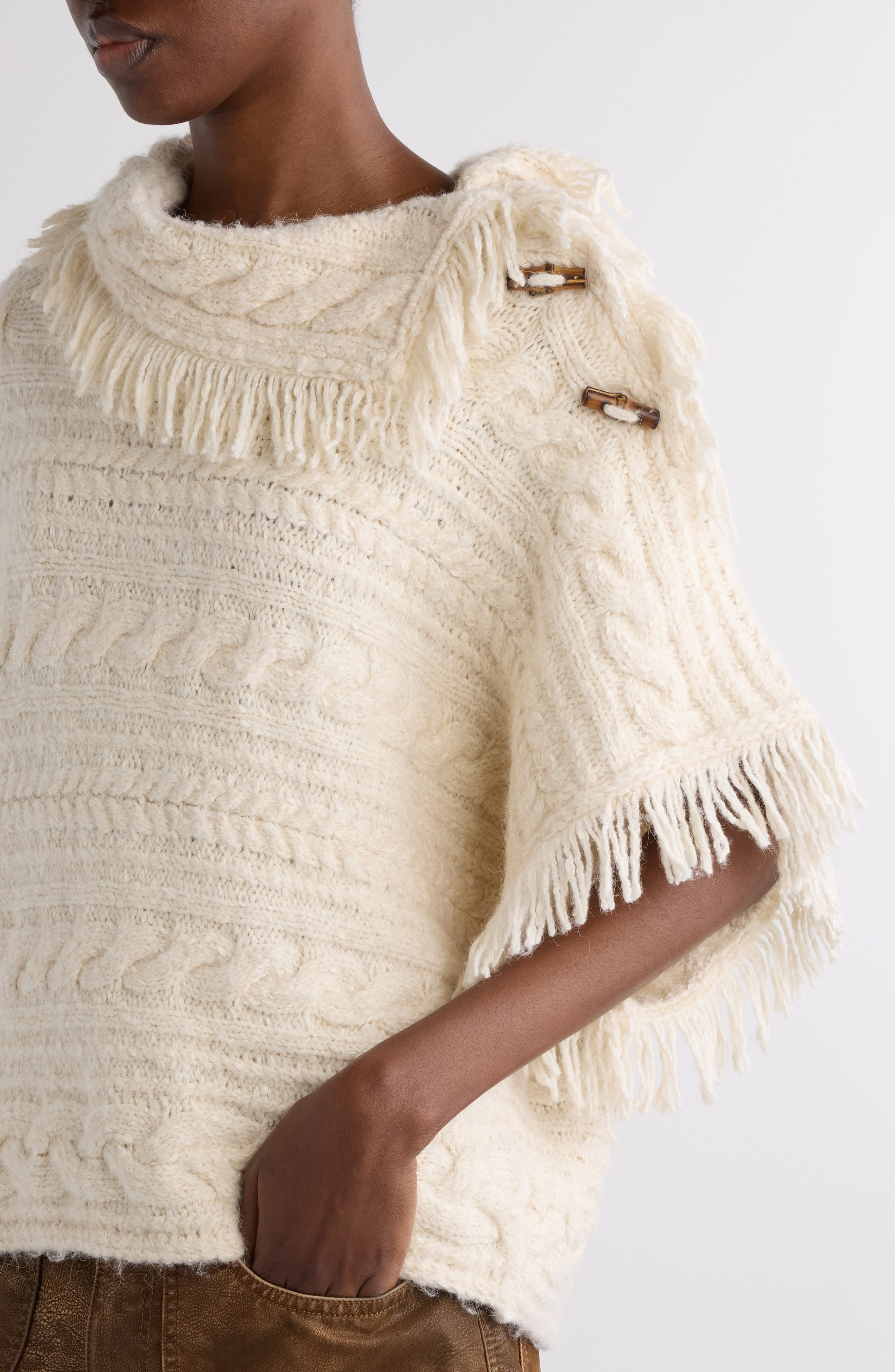 Isabel Marant Étoile Blanche Fringed Poncho Sweater in Ecru at Nordstrom - 5